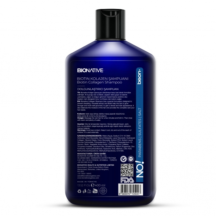 Collagen&Biotin Şampuan 400 ml At Kuyruğu Ekstresi, Kolajen Peptitler,  400 ml